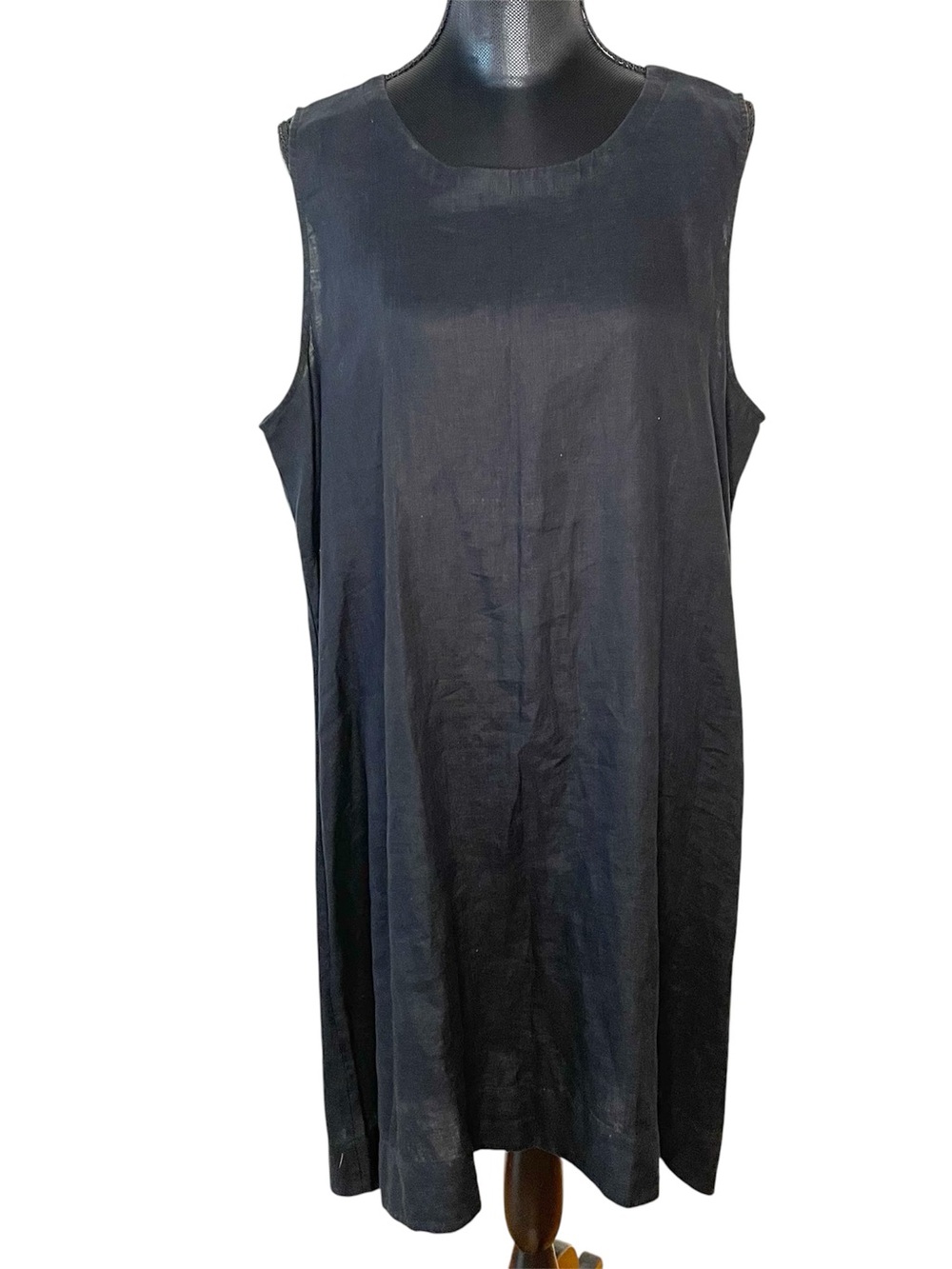 Eileen Fisher Dress Organic Linen Sleeveless Shift Hi Lo Midi Black Size XL